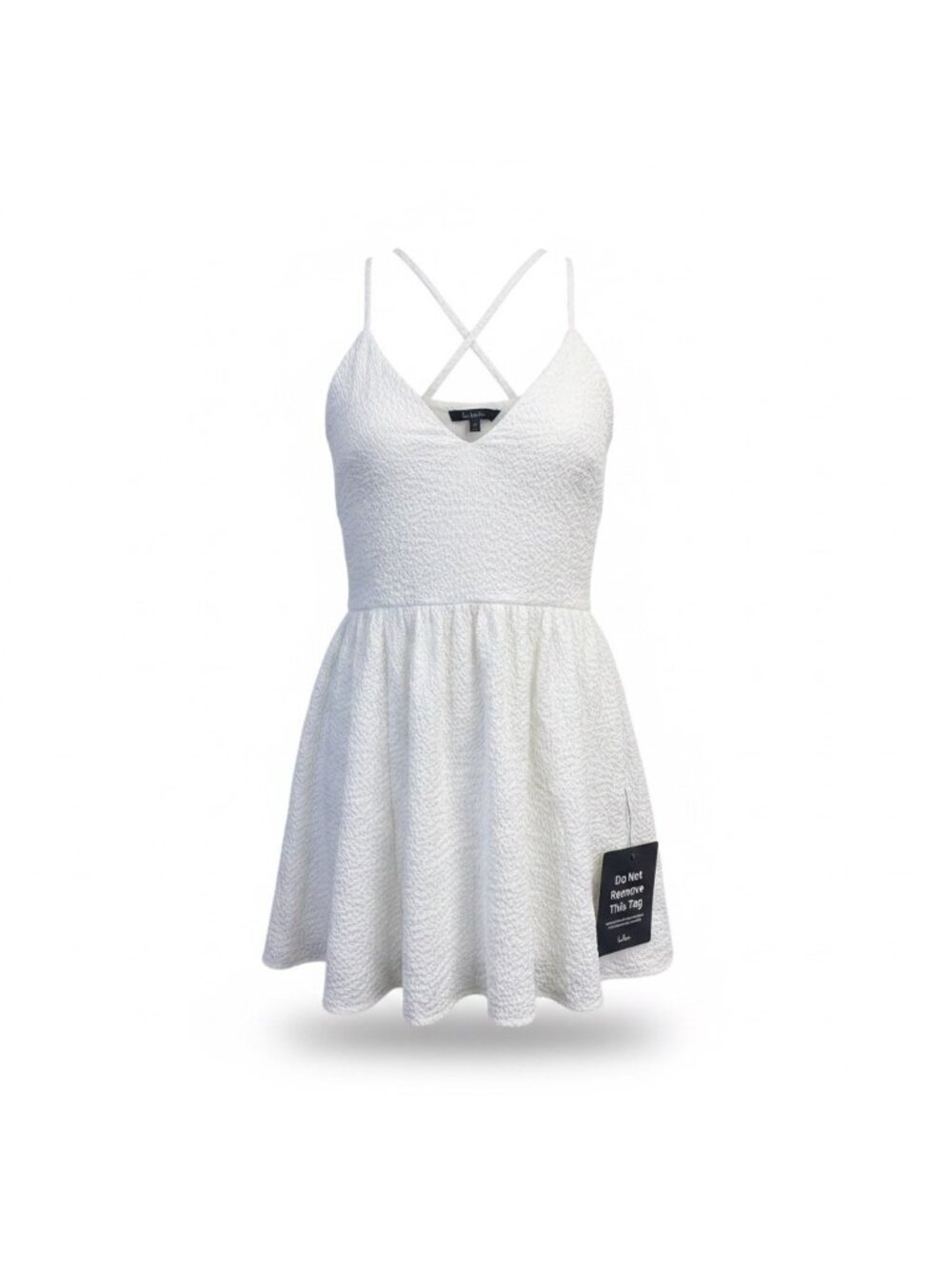 Lulus Womens White Textured Cross-Back Mini Dress Size L
